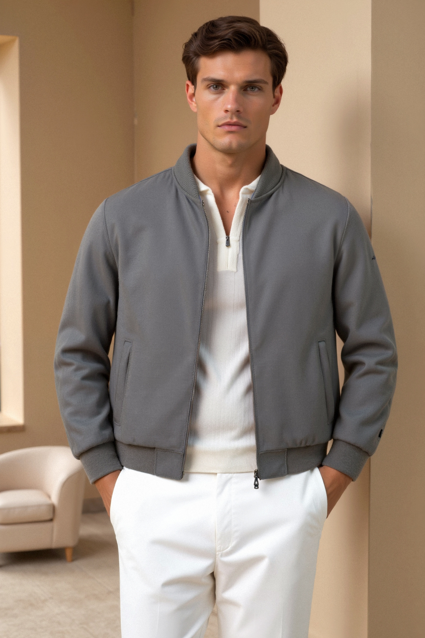 Veste Bomber Homme Noir et Gris Cuir - BerlinGlamour