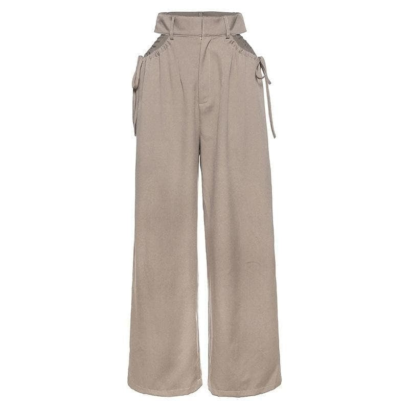 Pantalon Taille Haute Élégant avec Ceinture et Poches Latérales