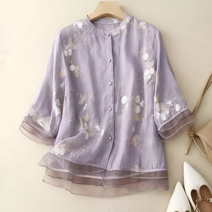 Blouse en Soie Légère à Fleurs Élégante