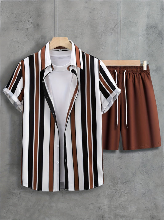 Ensemble Deux Pièces Décontracté Chemise Rayée et Short Casual - PanierRoyale