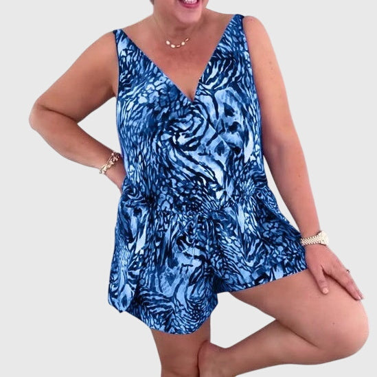 Robe Maillot de Bain Femme Imprimé Col V Sans Manches Été - PanierRoyale