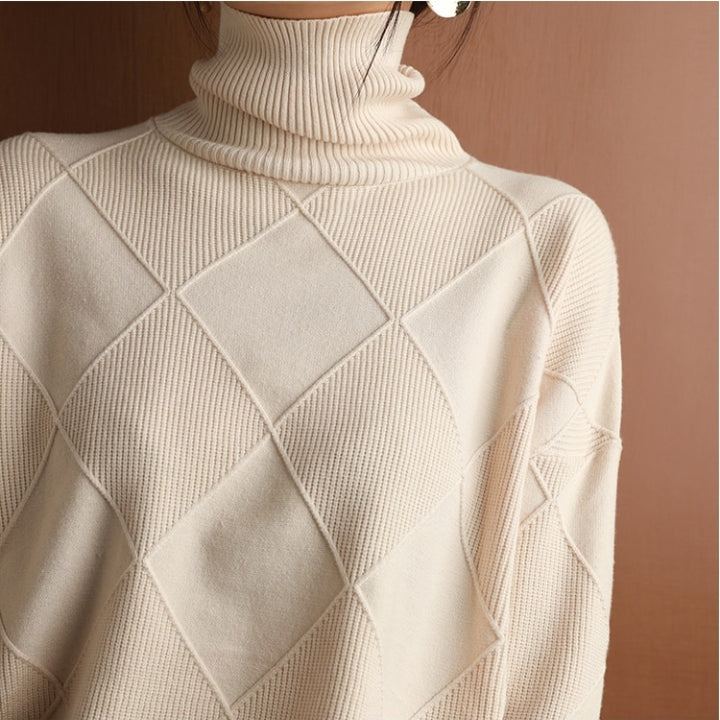 Pull en Maille Col Roulé avec Motif Tresse