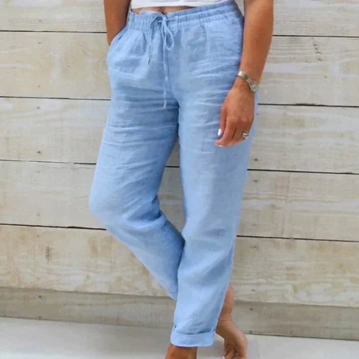 Pantalon Femme Taille Haute Élégant en Lin