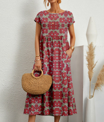 Robe Été Midi en Coton Léger Florale Féminine - PanierRoyale
