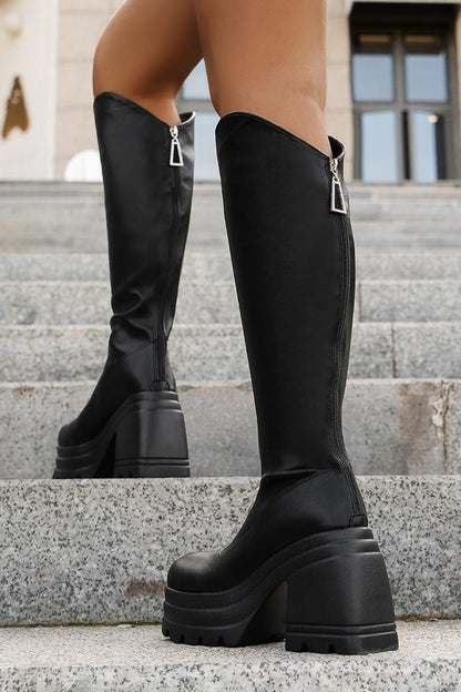 Bottines Plates Talon Plat Haut Noir Élégantes et Confortables