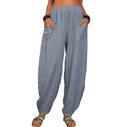 Pantalon Femme Taille Élégante avec Poches Côtelées