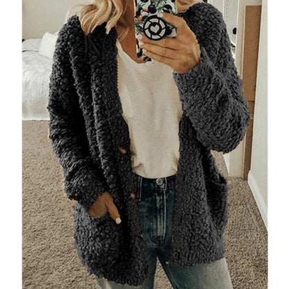 Veste femme hivernale blanche épaisse avec poches et boutons