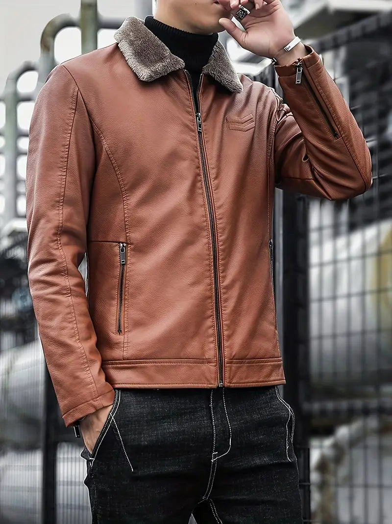 Veste Homme Hiver Fourrée avec Capuchon et Fermeture Éclair