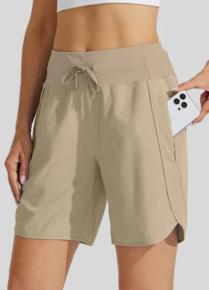 Short sport Femme Taille haute Cordon Poches