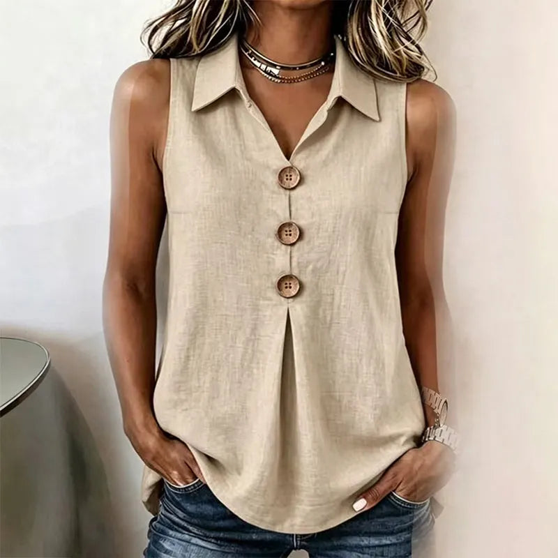 Chemise sans manches femme Coton Boutons décoratifs