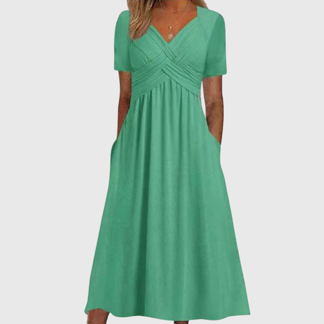Robe Femme Longue Col V et Manches Courtes - BerlinGlamour