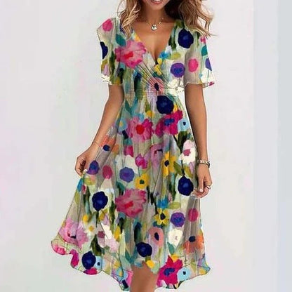 Robe Femme Élégante en Florals avec Tissu Léger et Confortable