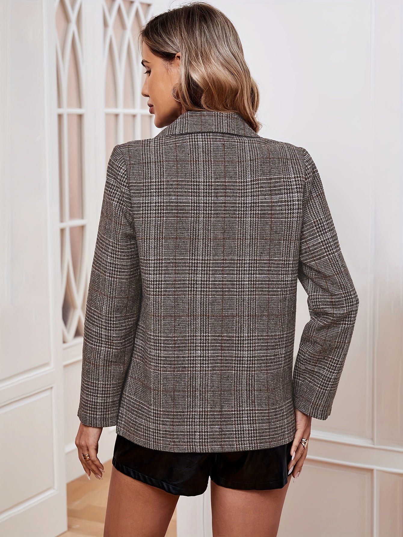 Blazer Femme Carreau à Manches Longues Décontracté