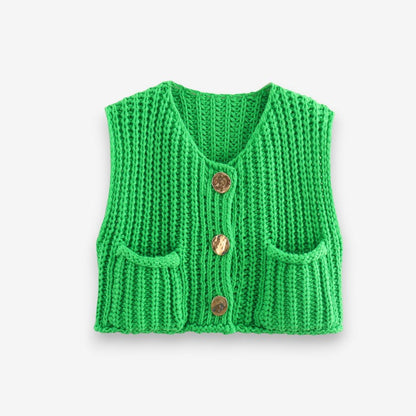 Gilet Femme Élégant Col V Boutons Dorés