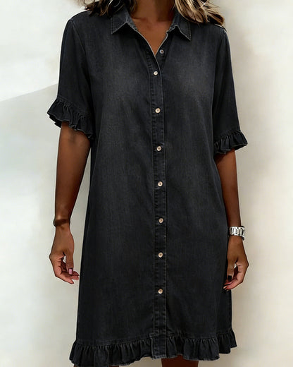 Robe Femme Denim Confortable Boutons et Volants
