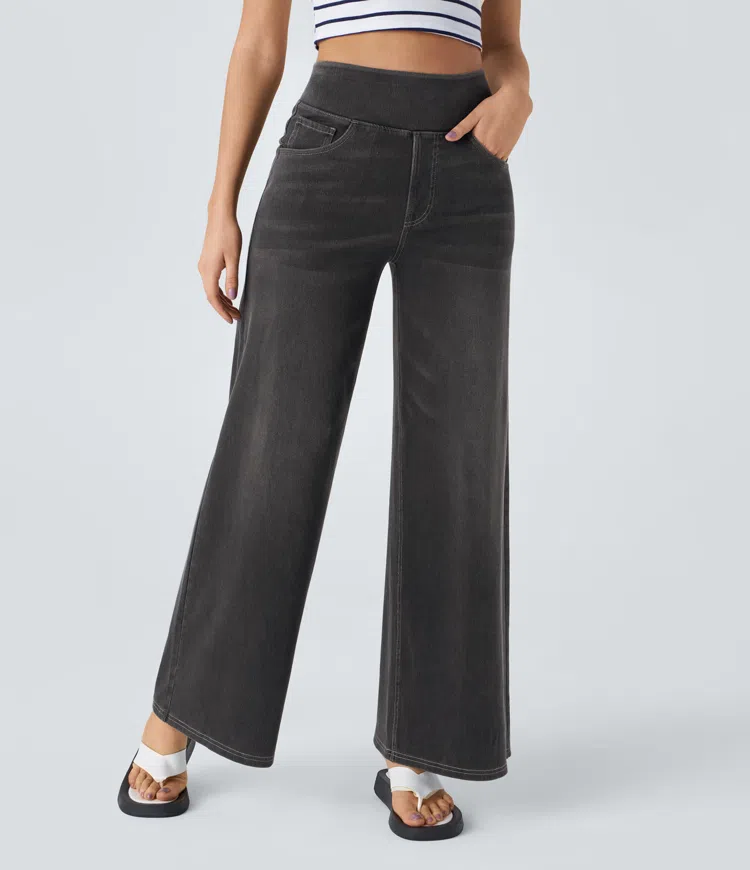 Jean Femme Denim Extensible Taille Haute Coupe Large