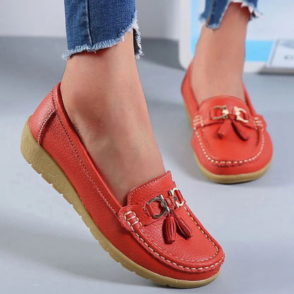 Mocassins Décontractés à Pompons en Cuir