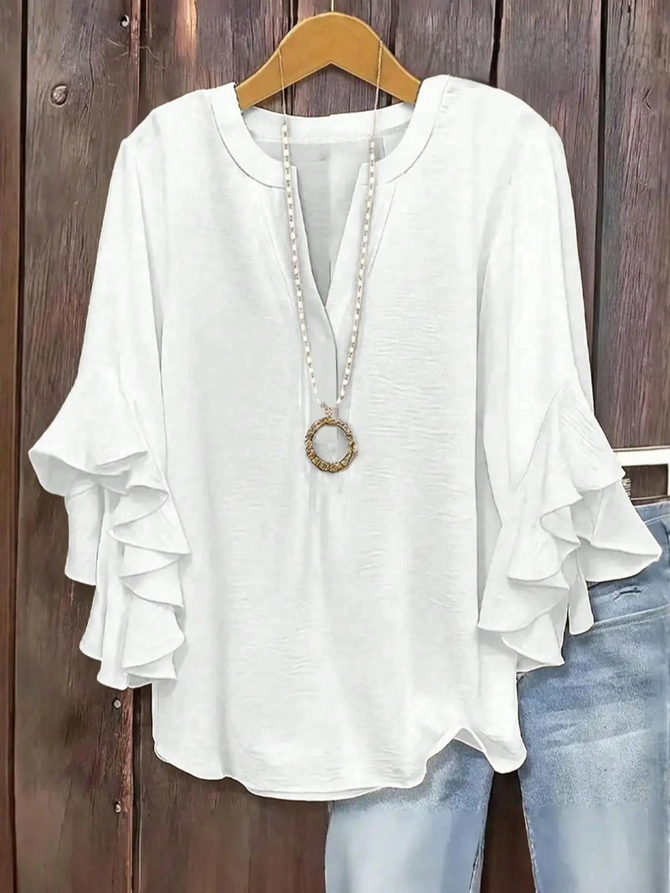 Blouse Femme Manches Volantées Col V Élégant