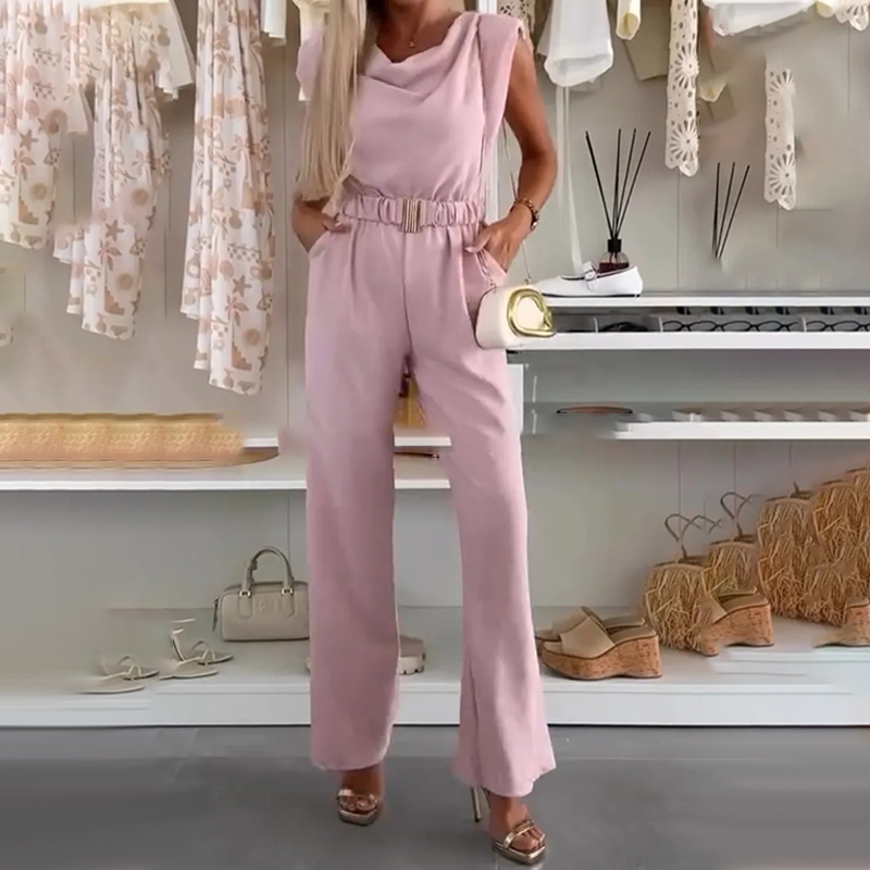 Combinaison Femme Sans Manches Décolleté Drapé Taille Élastique