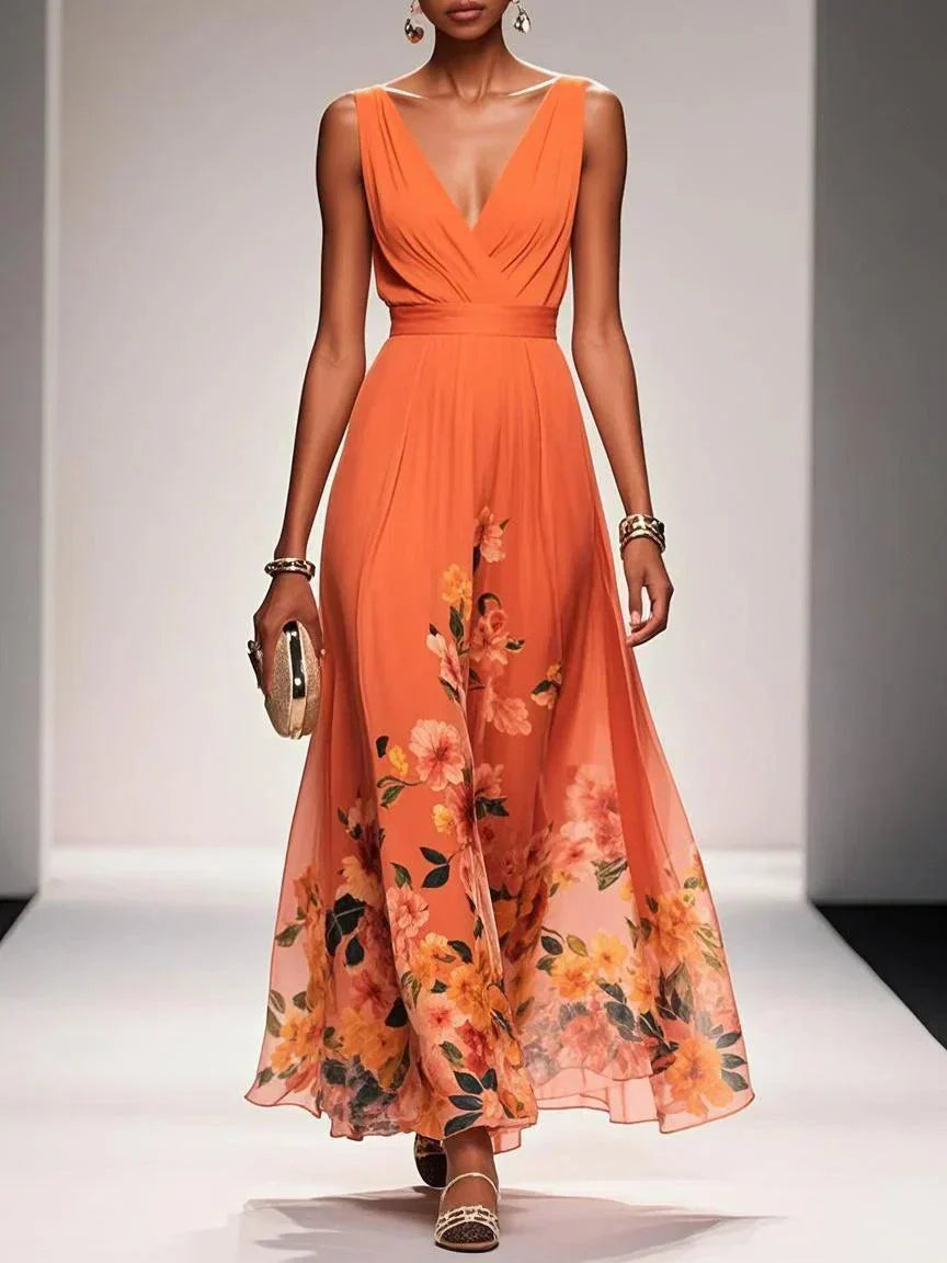 Robe Été Florale en Chiffon pour Femme