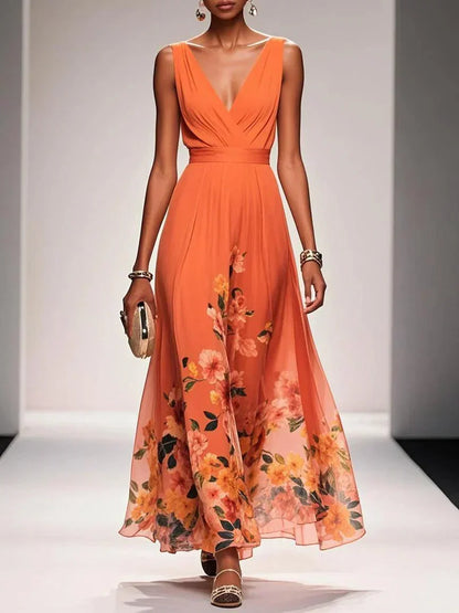 Robe Été Florale en Chiffon pour Femme