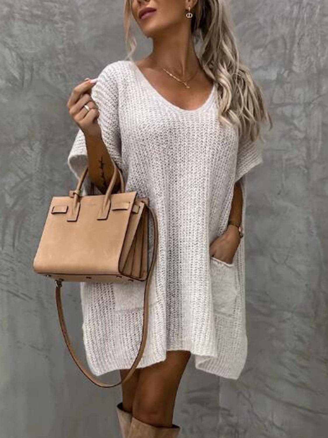 Robe Femme Tricot Col V Confortable