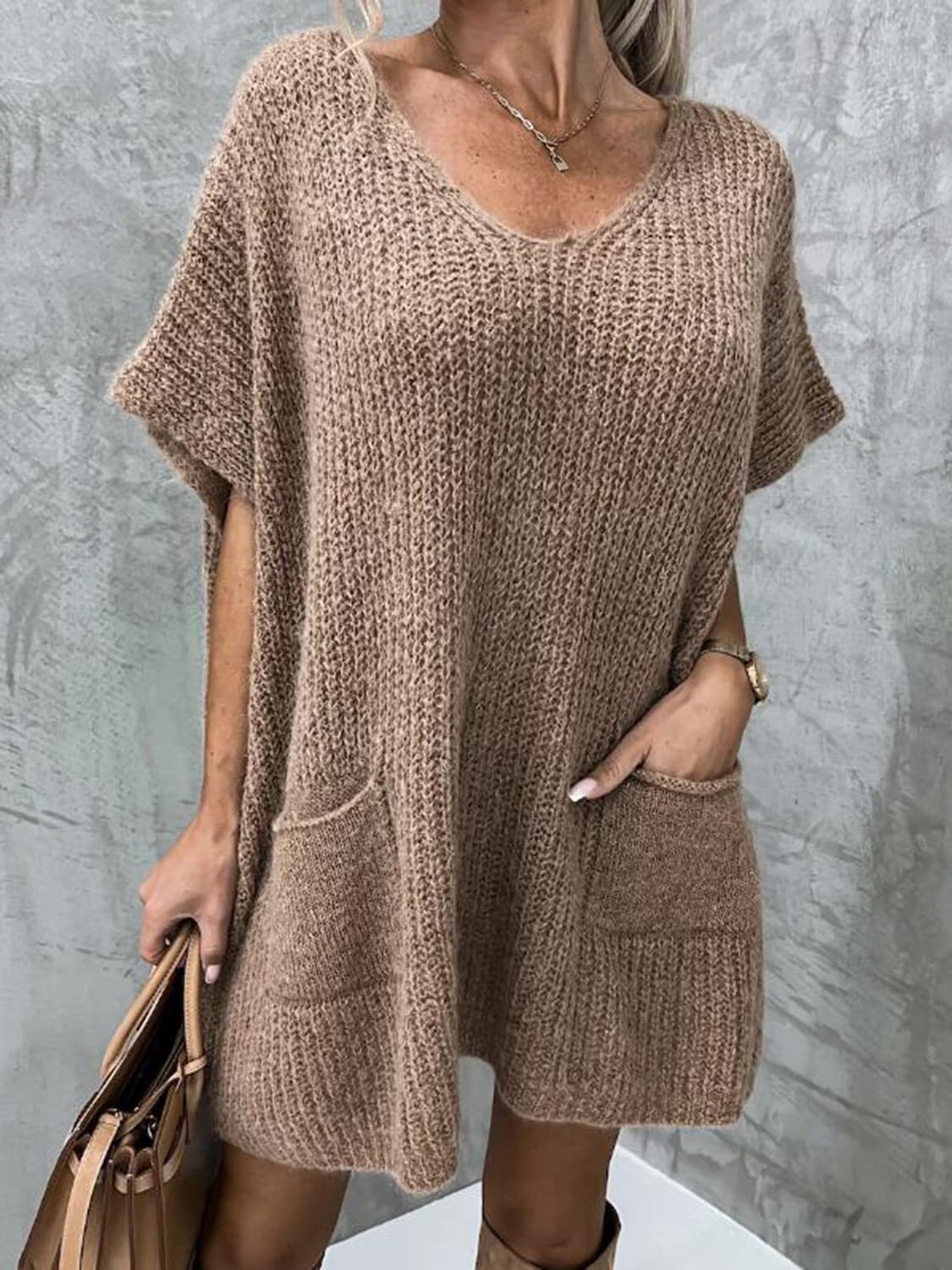 Robe Femme Tricot Col V Confortable - PanierRoyale