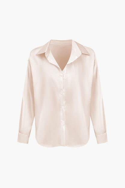 Blouse Élégante en Soie Satinée Longue Manche