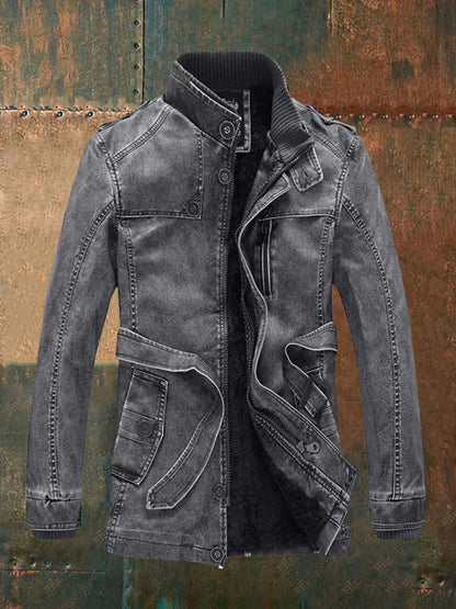 Veste en Cuir Homme Élégant avec Doublure Polaire et Fermeture Éclair