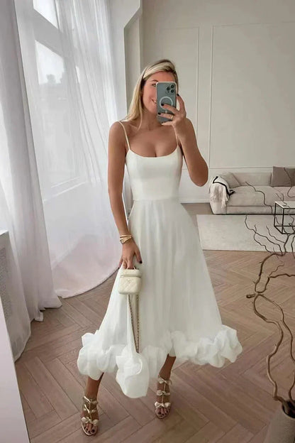 Robe Femme Élégante Midi avec Volants Doux et Féminine