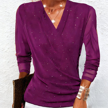 Blouse Femme Col en V Manches Longues Coupe Croisée