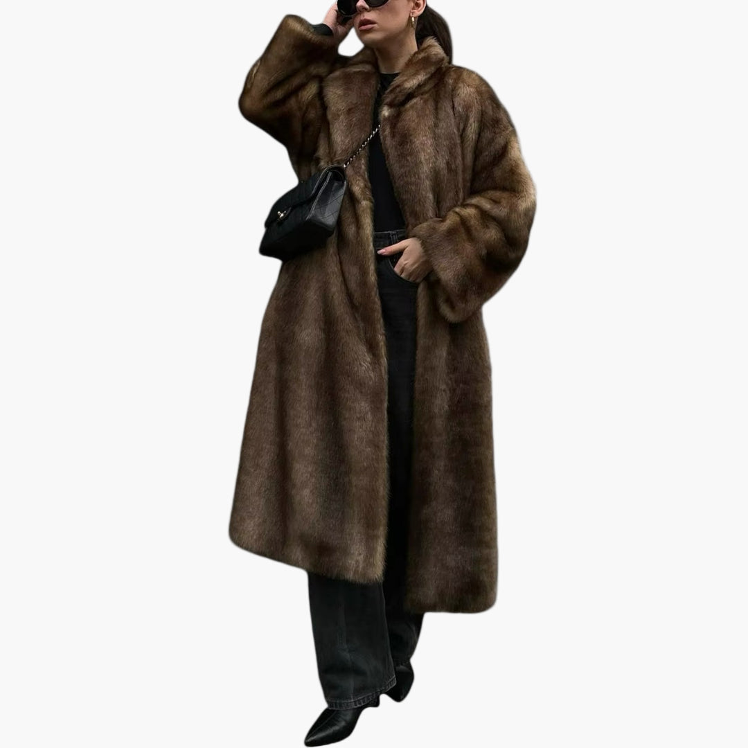 Manteau Femme Élégant Long en Fausse Fourrure Oversize Doux