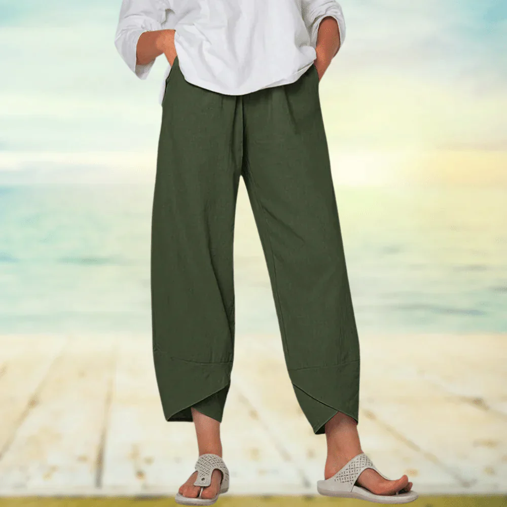 Pantalon Lin Beige Féminin Confortable Été
