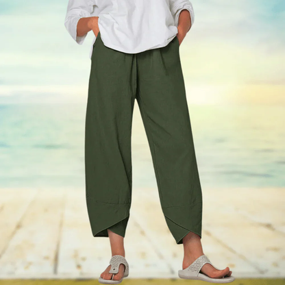 Pantalon Lin Beige Féminin Confortable Été