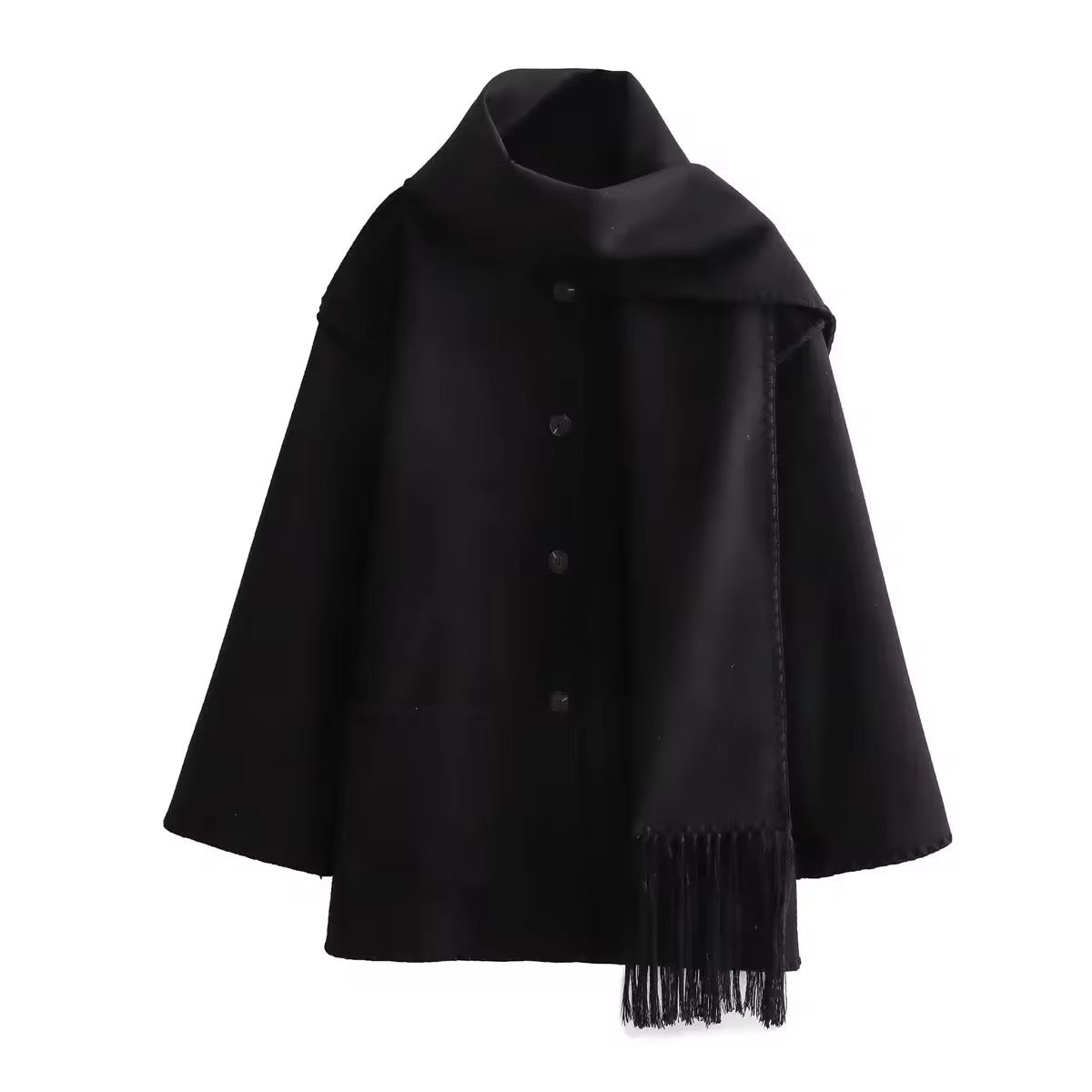 Manteau Femme Laine Tweed Col Rond Coupe Ample