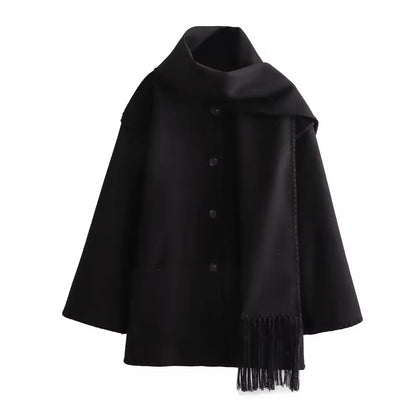 Manteau Femme Laine Tweed Col Rond Coupe Ample