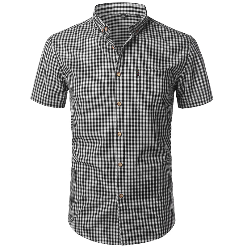 Chemise Coton Homme Manches Courtes Carreaux Décontracté
