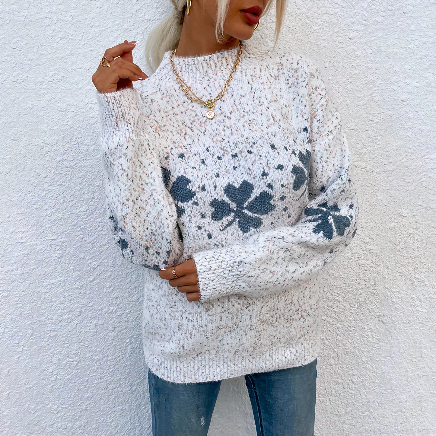Pull Femme Rose à Fleur Décontracté