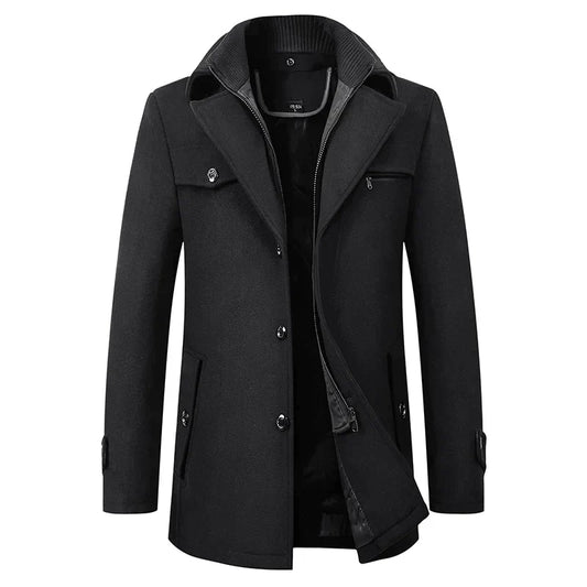 Manteau Homme Noir Classique Zippé - PanierRoyale