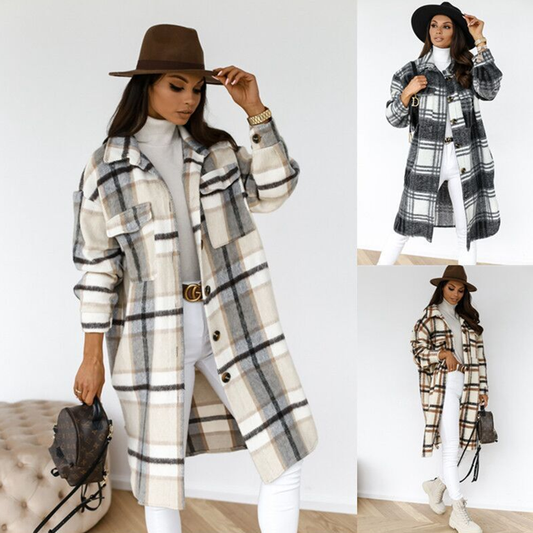 Aoife - Manteau long à carreaux pour femmes
