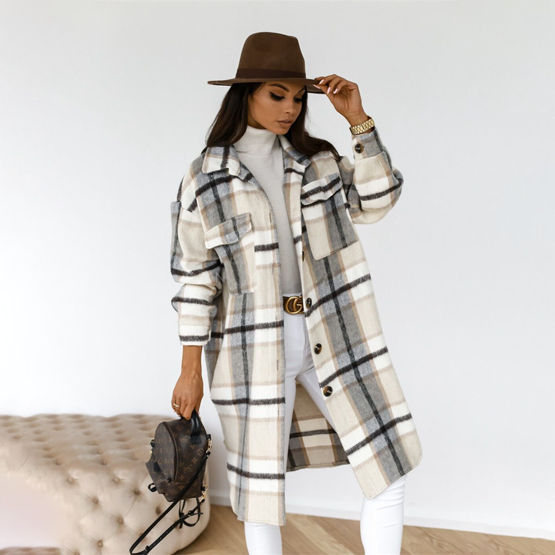Aoife - Manteau long à carreaux pour femmes