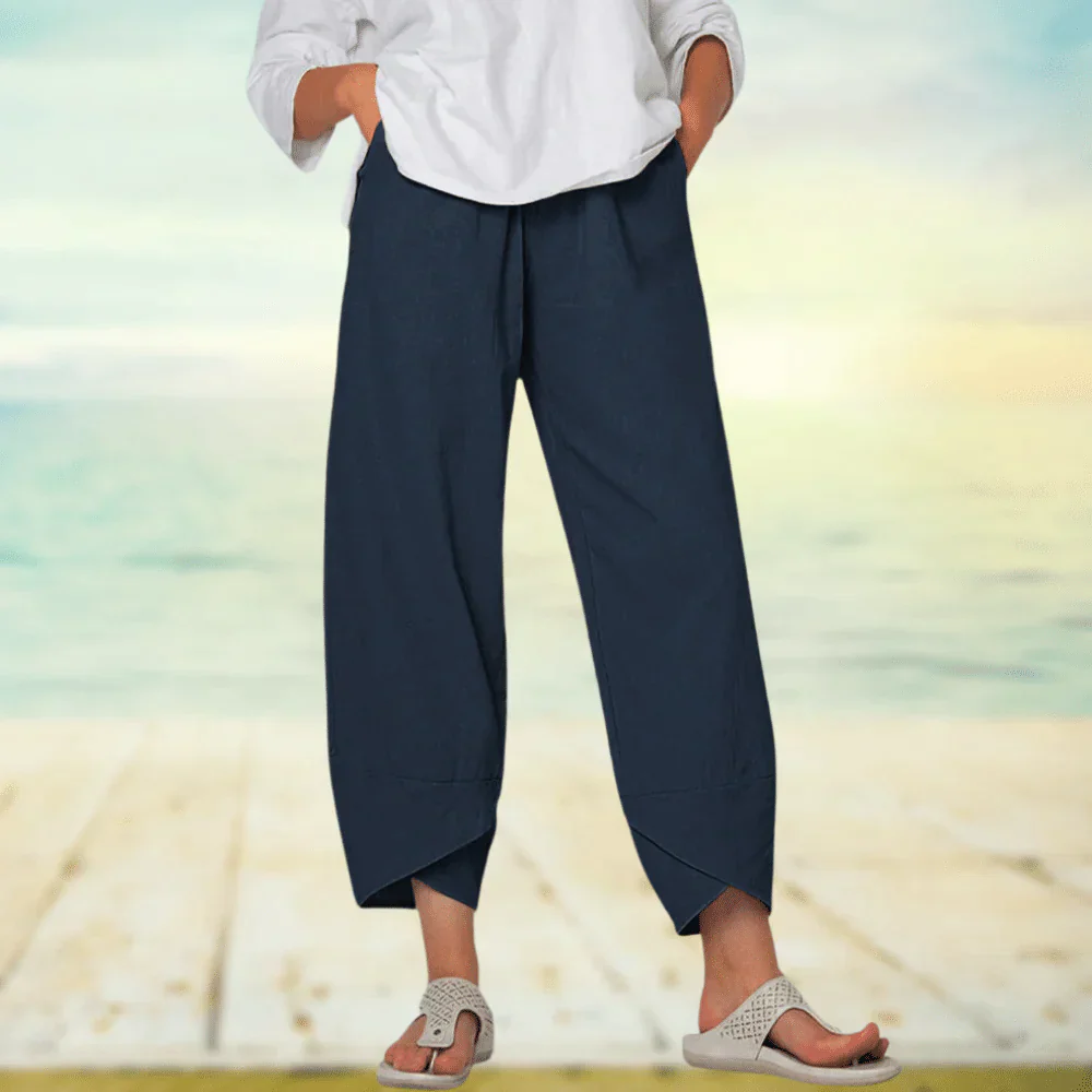 Pantalon Lin Beige Féminin Confortable Été