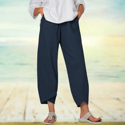 Pantalon Lin Beige Féminin Confortable Été