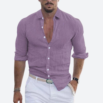 Chemise Homme Lin Coton Col V Décontracté