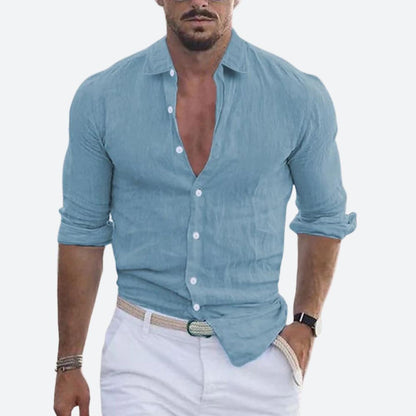 Chemise Homme Lin Coton Col V Décontracté - PanierRoyale