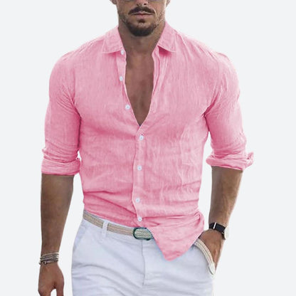 Chemise Homme Lin Coton Col V Décontracté