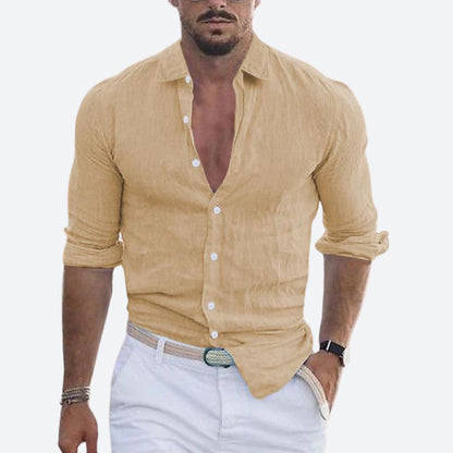 Chemise Homme Lin Coton Col V Décontracté
