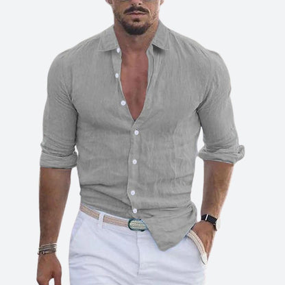 Chemise Homme Lin Coton Col V Décontracté