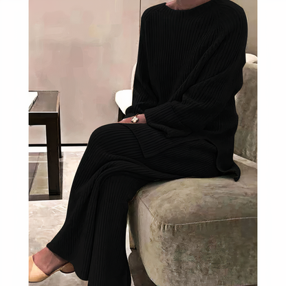 Ensemble Femme Tricoté - Pull en Coton Doux et Pantalon Confort Large