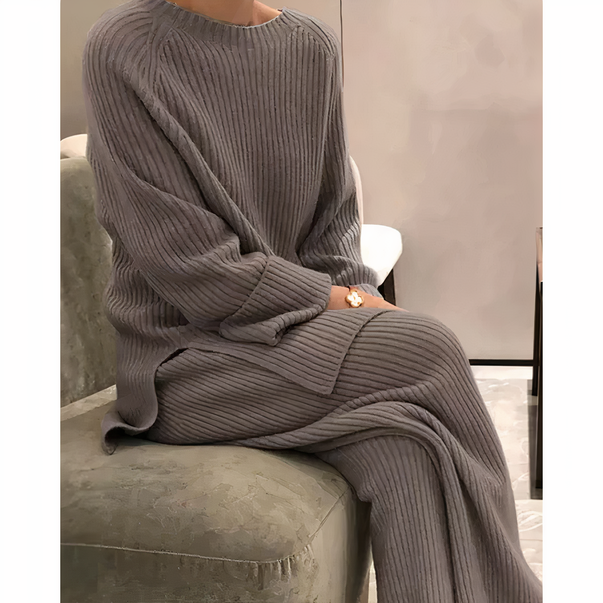 Ensemble Femme Tricoté - Pull en Coton Doux et Pantalon Confort Large - PanierRoyale